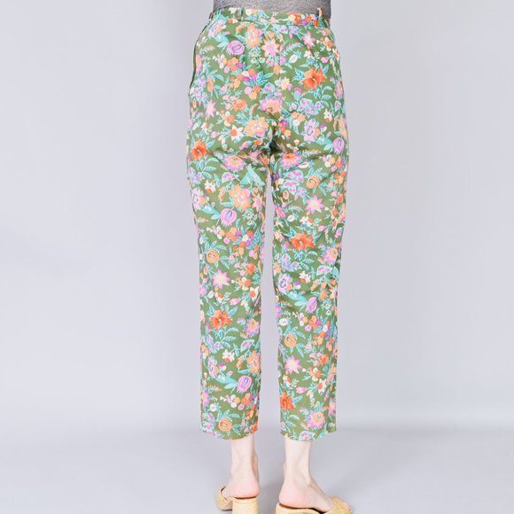 VINTAGE Vico Dritto Portofino High Waist Green Floral Pants 50s Retro  S - Picture 4 of 7